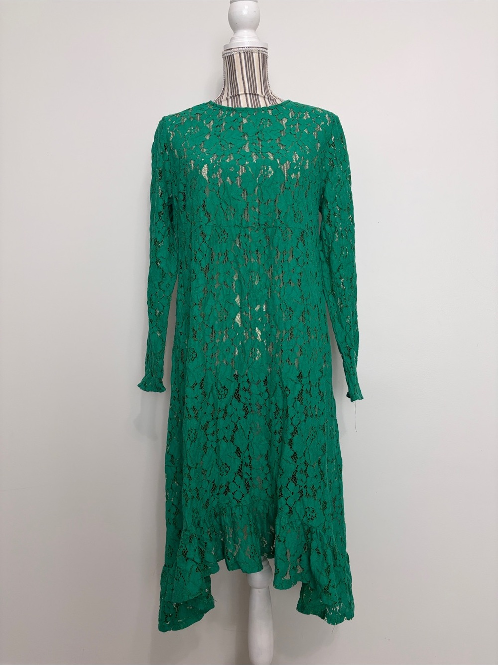 ASOS Emerald Green Long-Sleeve Lace Midi Dress